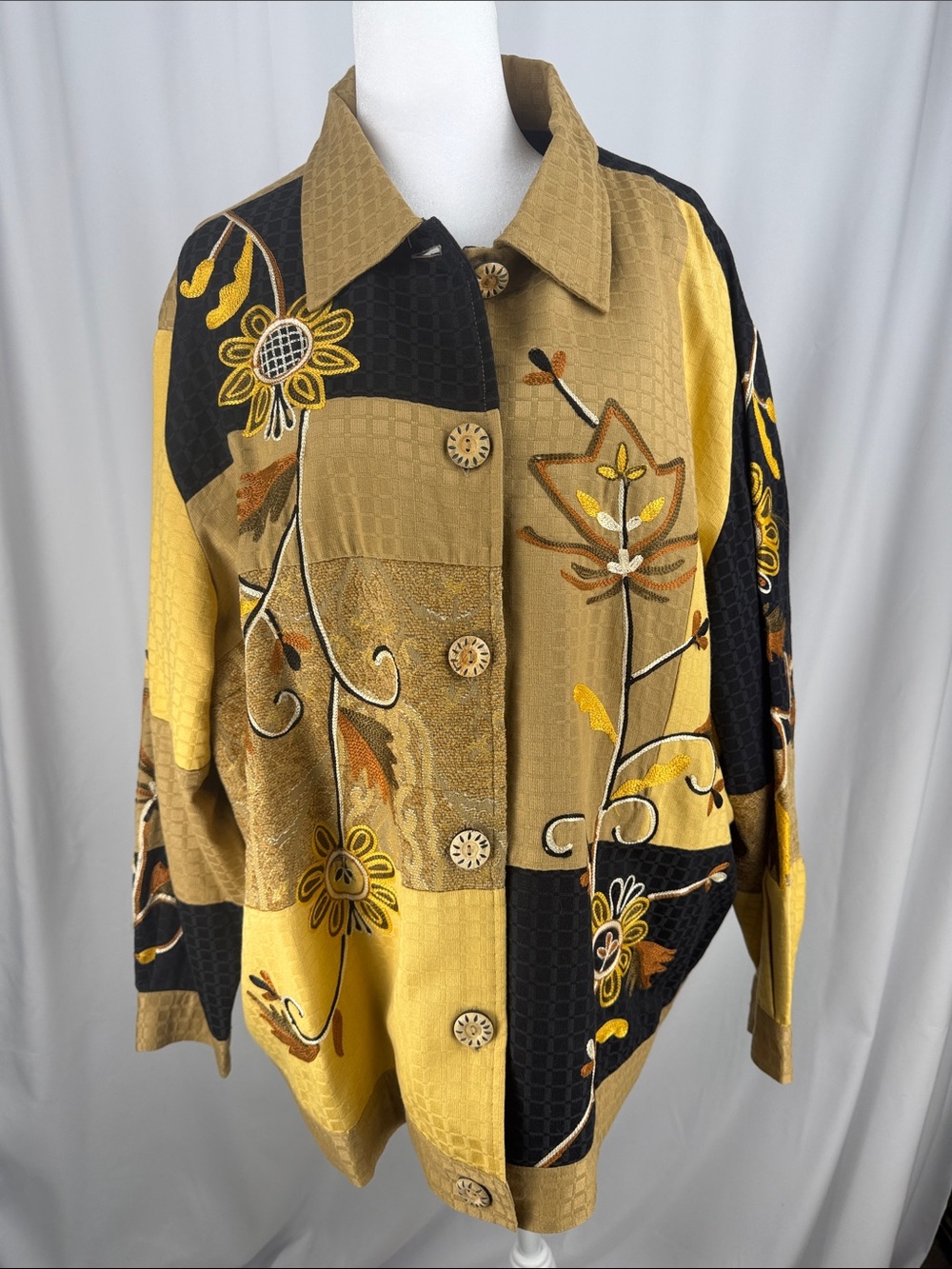 Vintage Indigo Moon Wearable Art Embroidered Patchwork Jacket
